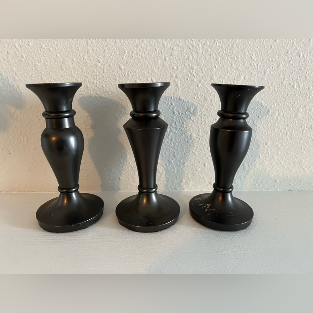 Set of 3 Restoration Hardware 5.5" Candlestick Candle Holders Silver/Black